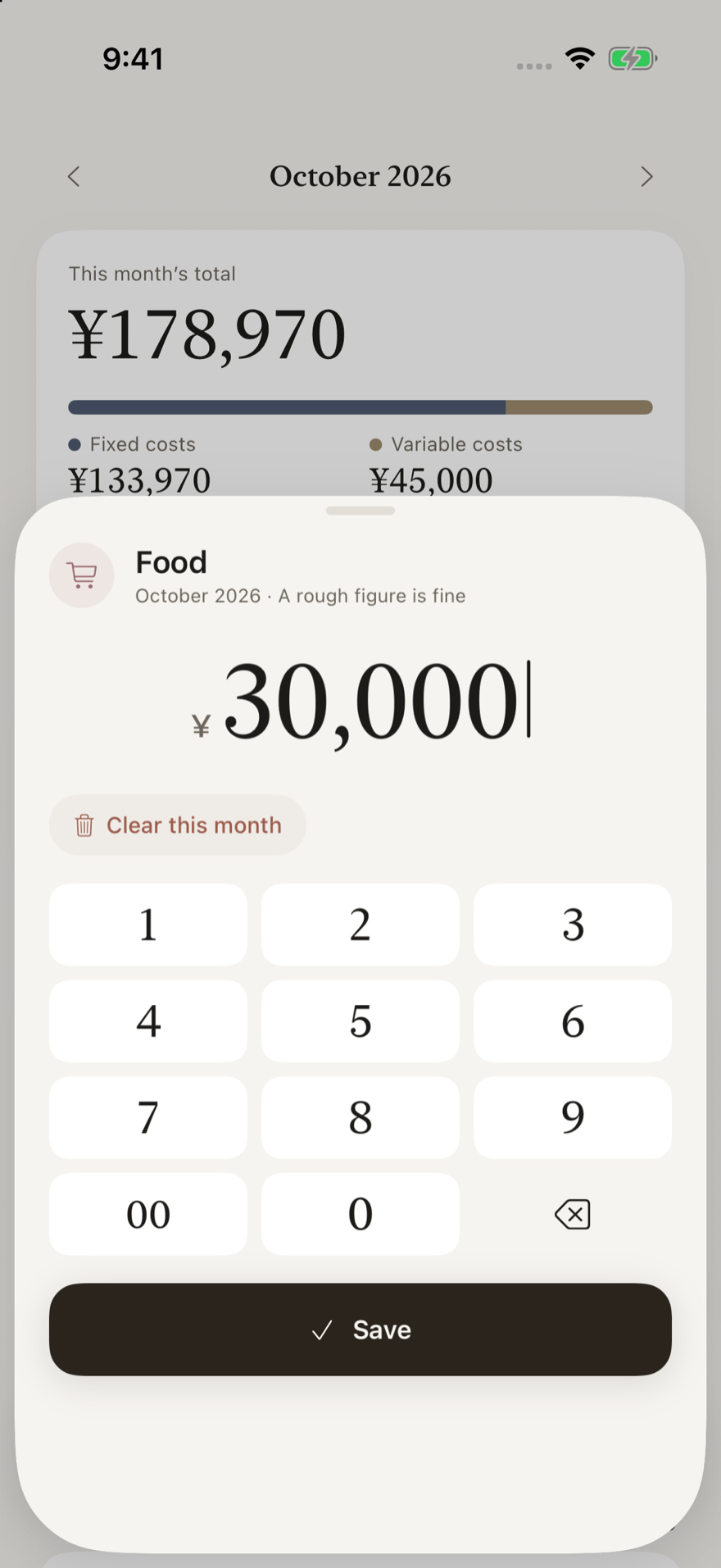 Costs entering one amount for a variable category