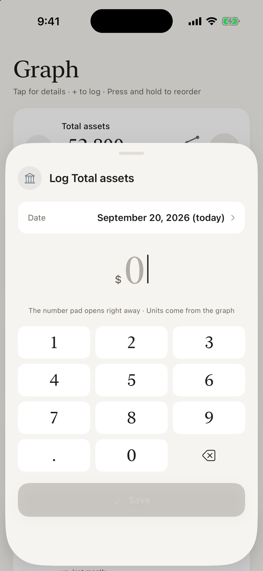 Graph number pad for logging a value