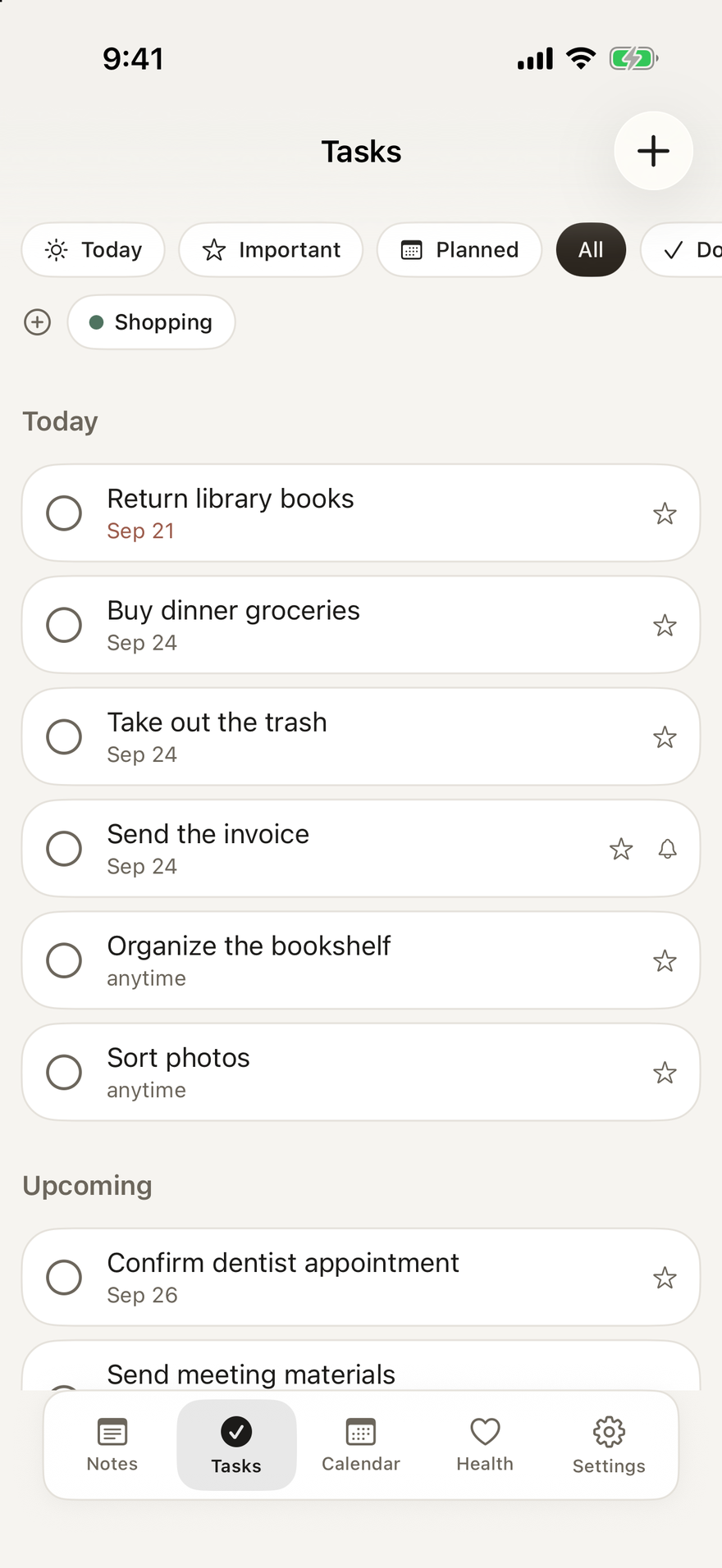 Utility task list with due dates